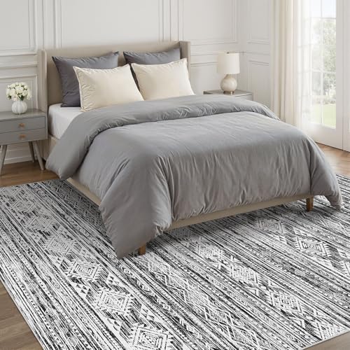 Nakagishi 5x7 Area Rugs Living Room: Washable Large Neutral Soft Rug Stain Resistant Non-Slip Carpet for Men Modern Home Enthusiasts Aged 25-45 - High Traffic Areas - Bedroom Office- Black White