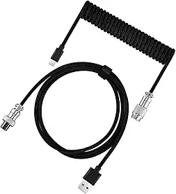 Speedraptor Cabo Coiled USB-C para Teclado Mecânico, Conector Aviador, Preto, Compatível com Periféricos Gaming