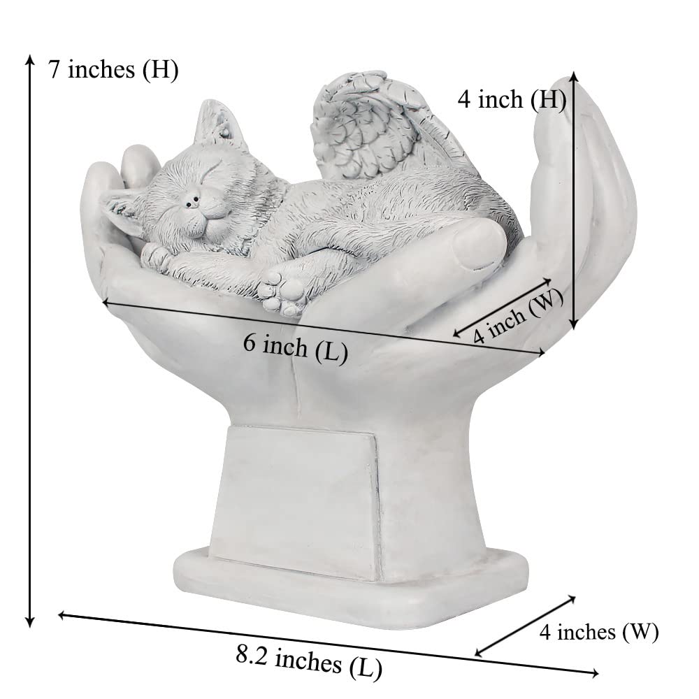 Lopoti Personalized Memorial Cat Angel Tribute Statue with in God's Hands, Pet Cat Grave Marker Headstone Memorial Garden Stones-Customizable Name and Date…