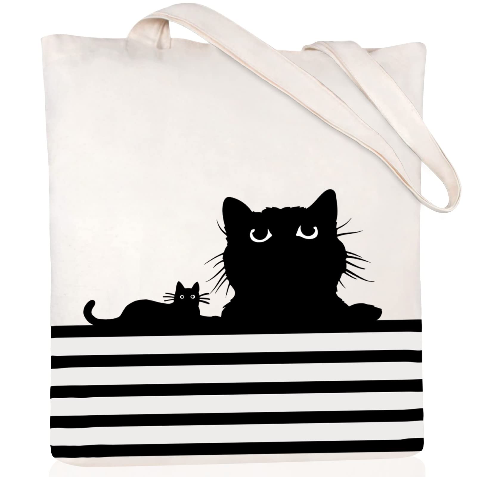 Andeiltech Canvas Tote Bag for Women Aesthetic Cute Cat Shopping Grocery Reusable Bags with Inner Zipper Women Gift