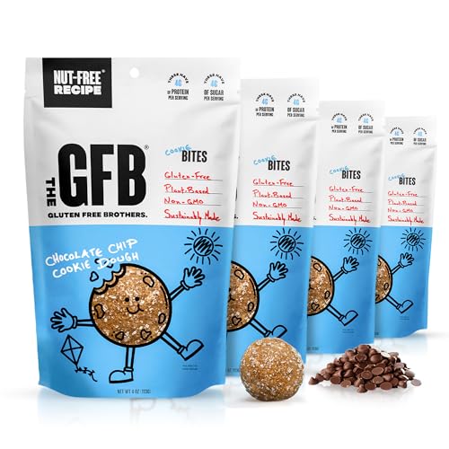 The GFB Cookie Dough Nut Free Protein Bites, Certified Gluten Free Snacks | Chocolate Chip Cookie Dough Nut Free Snack Bites w/ 4g Plant Protein | Vegan Soy Free &amp; Non-GMO | Resealable 4oz Bags, 4 Pack