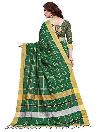 Image of AKHILAM Women's Linen Gota Work Embellished Saree With Unstitched Blouse Piece(LCRYFC Parent)