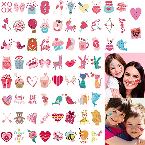 144 Pcs Valentines Day Temporary Tattoos, Assorted Valentine's Day Cute Designs Tattoos Stickers for Kids Adult, Valentine Romantic Fake Tattoos for Party Favor Supplies, Exchange Gifts, School Prizes