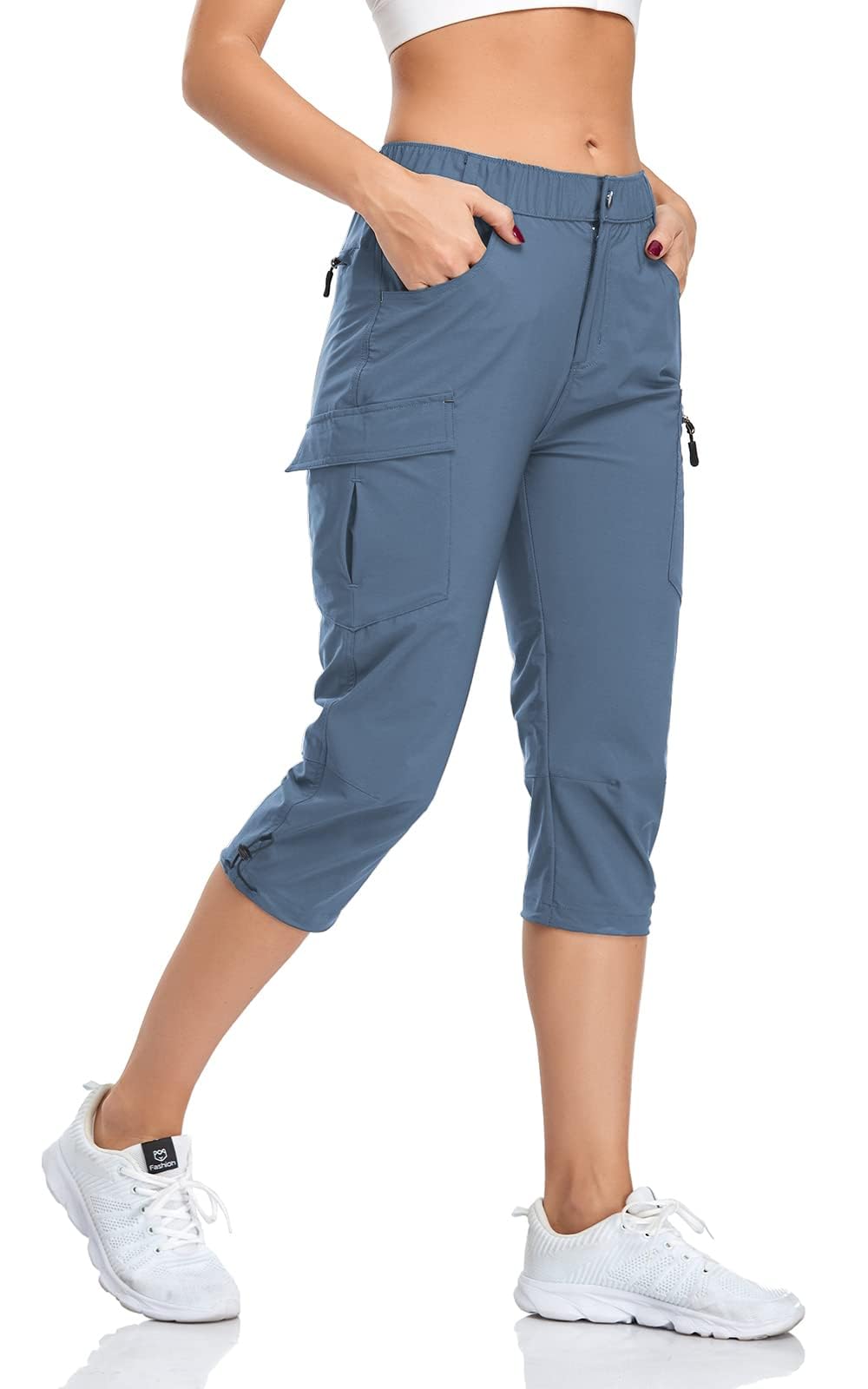 GymBrave Pantaloni Trekking Donna Cargo Capri 3/4 Estivi Leggeri Asciugatura Rapida con Tasche Zip Campeggio All'Aperto