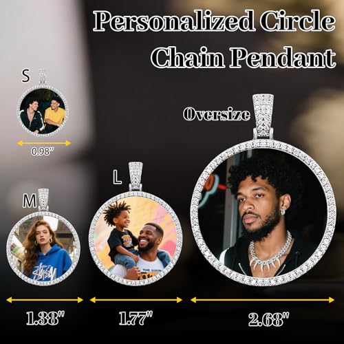Circle Chain Picture Necklace Personalized Photo Custom Chain for Men Women with Oversized Pendant Cubic Zirconia Hip Hop Jewelry for Friends Lovers Birthday Gifts2