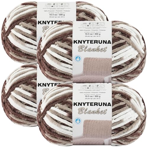 Image of #6 Super Bulky Blanket Yarn for Crocheting - 4 Skeins(Each 10.5oz /300g, 220yds /201m), Chunky Chenille Thick Plush Big Soft Yarn for Crocheting Knitting Blankets, Multi Coffee & White