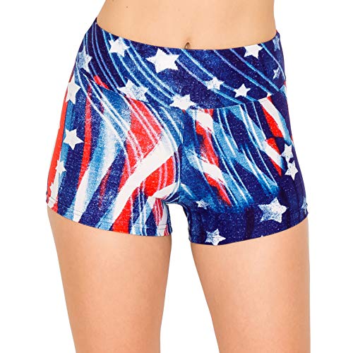Image of ALWAYS Women Workout Yoga Shorts - Premium Soft Solid Stretch Cheerleader Running Dance Volleyball Short Pants USA American Flag 1759 3XL