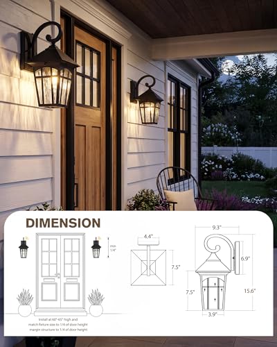 Image of Beionxii 15Inch Outdoor Wall Light Fixtures, Large Outdoor Wall Lantern | Dusk to Dawn Cast Aluminum Outdoor Porch Lights,Black Exterior Wall Lighting for Patio,Front Door,Coastal,120V,BX-OD04-WL-15S