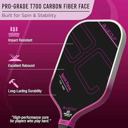 Blue Cut Pickleball Paddle – USAPA Approved Pickleball Paddles Racket with T700 Carbon Fiber, 16mm Honeycomb Core, Spin Surface, Pro Power Speed & Control – Includes Carry Bag - image 3