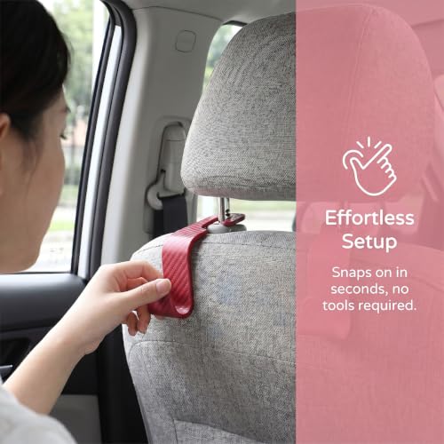 Image of 4PCS Car Seat Headrest Hooks, Auto Back Seat Hanger Holder, Durable Stylish Vehicle Organizer Universal Car Interior Accessories, Storage Hooks for Purses, Bags, Clothes (Carbon Fiber /Red)