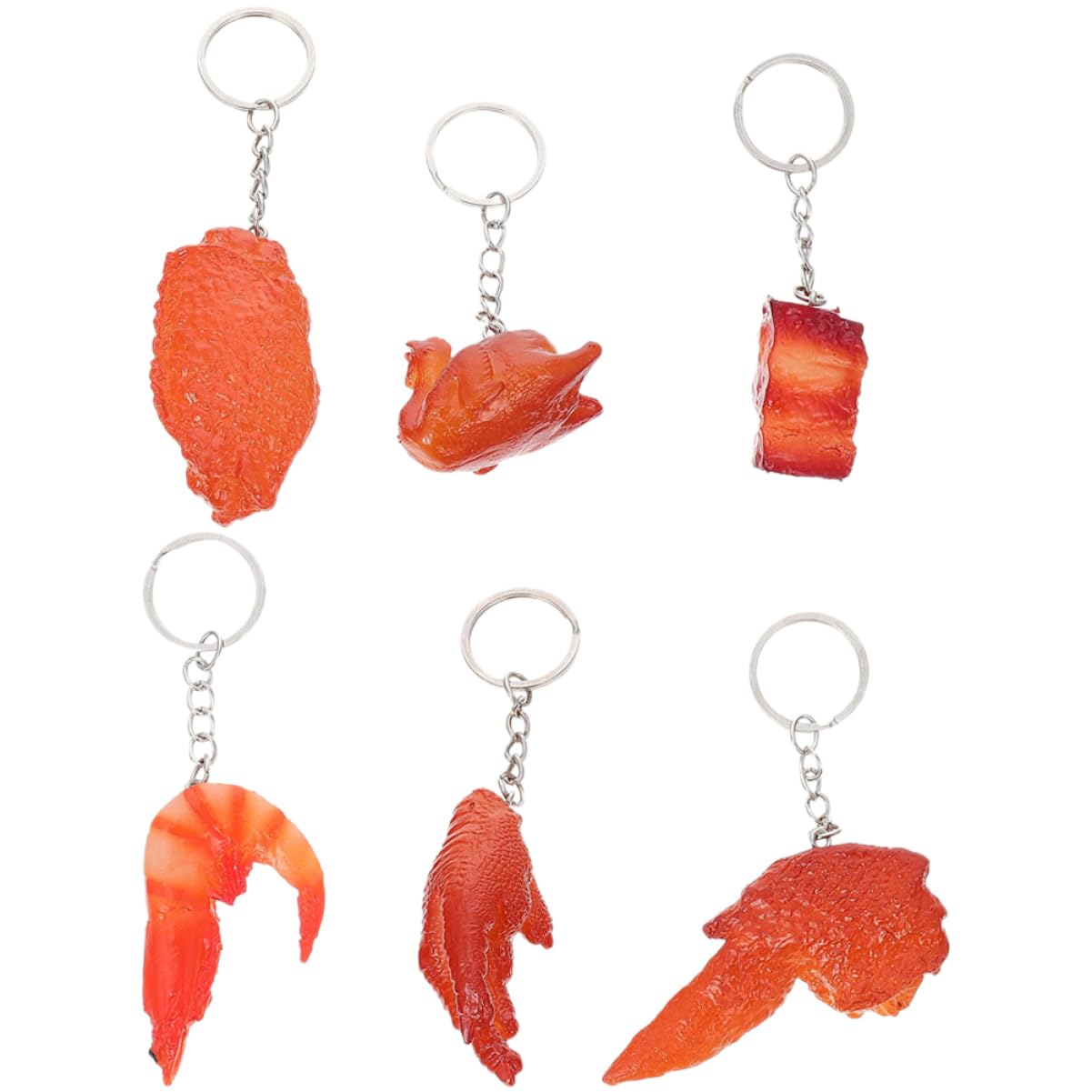 Simulierter Lebensmittelschlüssel Taschenanhänger Taschenzubehör Schlüsselanhänger Mit Gekochtem Huhn Kette Anhänger Mit Schlüsselanhänger Lebensmittelverzierung Pvc 6st