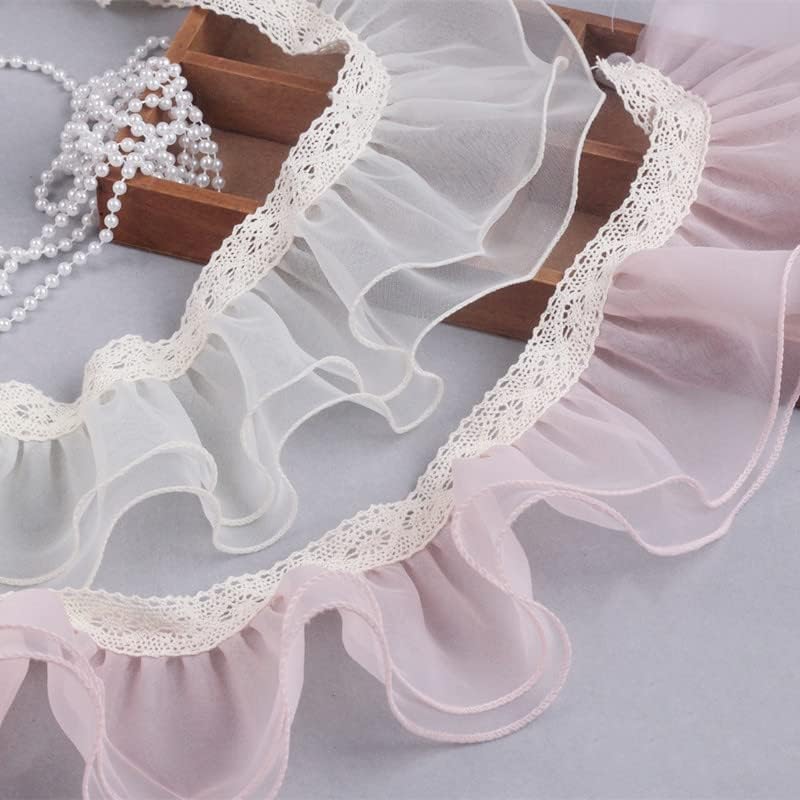 Lace Trim，Pleated Chiffon Lace Edge Trim ，Nice Ruffle Applique Double Layer Organza Tulle Lace Handmade DIY Kids Sleeve Fluffy Cake Skirt Storage Basket Border Decoration (Color : Beige, Size : 1 ya