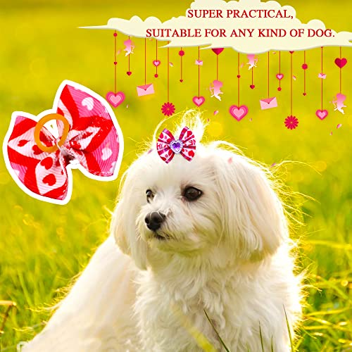 50pcs/25pairs Valentine's Day Dog Bows Bling Love Rhinestone Pet Hair Bows with Rubber Bands Puppy Bowknot Topknot Pet… - Image 5
