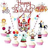 LaVenty Set of 35 Circus Cupcake Cake Topper Circus Birthday Decorations Vintage Circus Decorations Circus Baby Shower Birthday Party Decoration