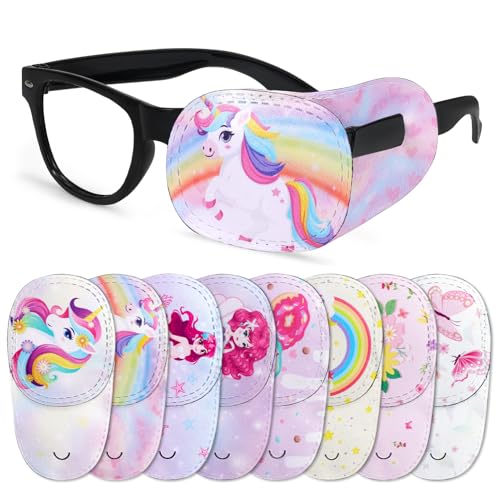 8 Piezas Parches Ojos Niños Niñas,Unicornio Sirena Animados Reutilizables Parches para Gafas Parches de Ojos para Ambliopía Estrabismo ojo Vago Terapia Visual Oclusión Ocular