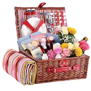 HYBDAMAI Picknickkorb Weiden Set 4 Personen Rot