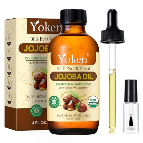 Yoken Organic Jojoba Oil 4oz with dropper Pure for Nails Face & Skin Care