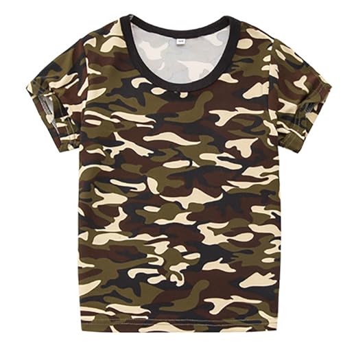 Camiseta para niñas y niños, verano, camuflaje, manga corta, cuello redondo, camiseta para niños, informal, deportiva, camiseta de impresión de moda, camiseta cómoda, suelta, ropa para niños de 2 a 14
