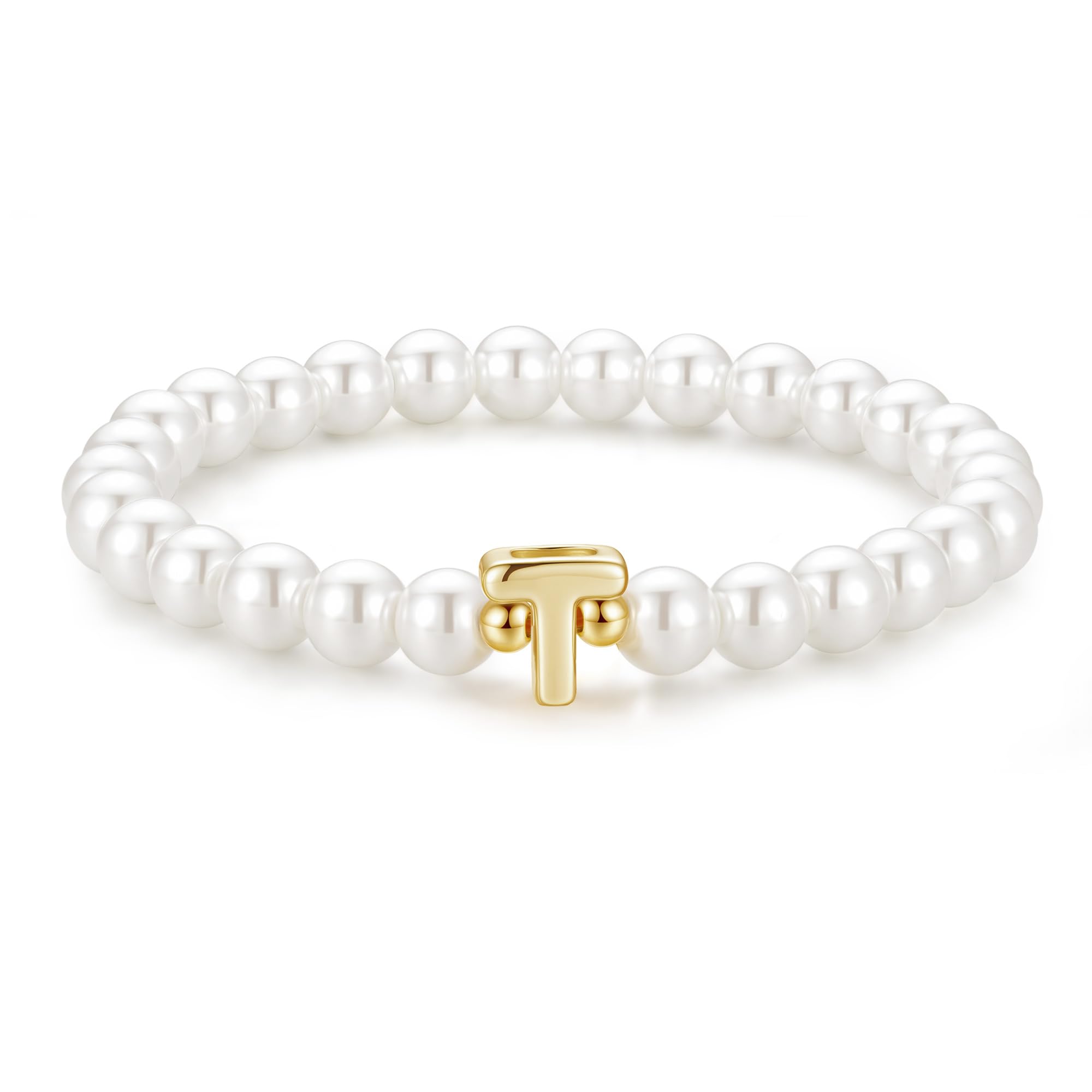 M MOOHAM Teacher Appreciation Gifts for Women - Beaded Pearl Initial T Charm Bracelets for Women Trendy Teacher Thank You Graduation Retirement Gifts Idea