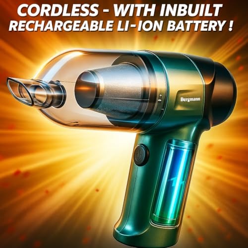 Image of Bergmann Windsor PRO Cordless 2in1 Vacuum Cleaner & Blower | Car & Home | 100% Copper BLDC Brushless Motor | 2 Levels of Suction | Washable Stainless Steel HEPA Filter | 6 Attachments | Green
