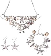 PH PandaHall 3 IN 1 Fashion Sea Shell Starfish Faux Pearl Collar Bib Statement Chunky Mermaid Tai...
