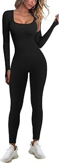Jumpsuit for women One Piece Ribbed Square Neck Overall Long Sleeve Bodycon Yoga Jumpsuits Sportwear Unitard Playsuits