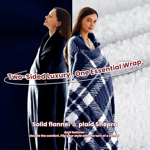 JKMAX Heated Electric Blanket Throw Size - 50"x60" Flannel Heating Blanket with 10 Heating Levels & 5 Time Settings Over-Heat Protection, Winter Warmer for Adults with ETL Certification(Navy Blue)