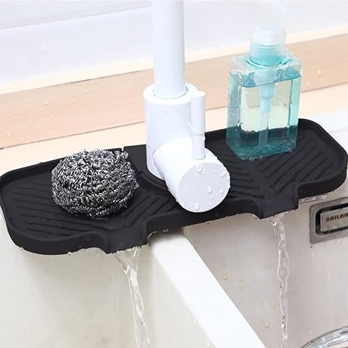 Miniatura 6 de Tapete de silicona para grifo de cocina y baño, 3 poros tamaño de silicona, soporte de esponja de jabón para platos para accesorios de fregadero de
