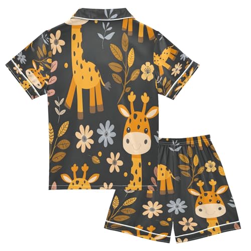 senya Pajama Sets Silky Button Down Nightwear Sleepwear Size 5-14 Years Giraffe Flower2
