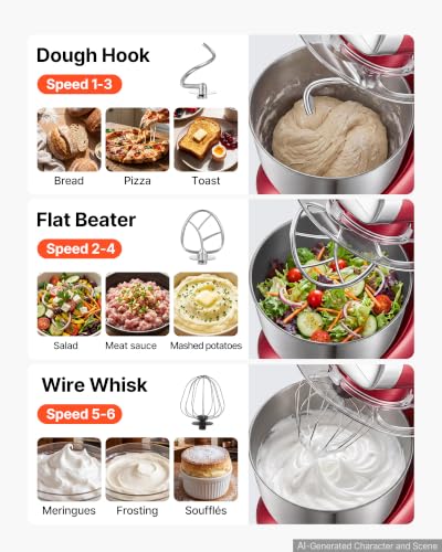 Image of VEVOR 4.2 Qt Tilt Head Stand Mixer 400W Electric Dough Mixer, 6 Speeds Food Kitchen Mixer with Stainless Steel Bowl, Splash Guard, Dough Hook, Whisk, Beater, for Baking Mixing Whipping