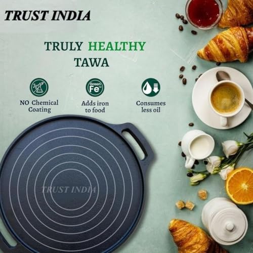 Image of Pre-Seasoned Cast Iron Tawa for Dosa /Chapathi /Roti |,29 cm, 2.7kg| Gas & Induction Stove-Friendly | Non-Stick, Pre-Seasoned Tawa, Long Lasting & Toxin-Free, No Chemical Coating, Black -B4