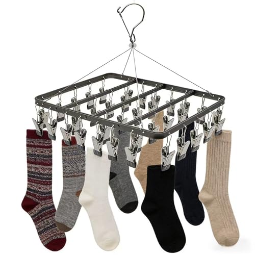 trrcylp Étendoir à Linge en métal avec 36 Clips, Crochet Coupe-Vent, Pince à Linge Pliable pour Chaussettes, Soutien-Gorge, sous-vêtements (Noir)