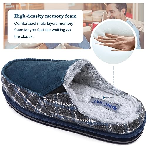 Image of ONCAI Mens Clog Slippers with Arch Support Stripe Faux Fur Cotton-Blend High-Density Memory Foam Warm House Slippers Slip-on Indoor Outdoor Rubber Sole Size 7-16