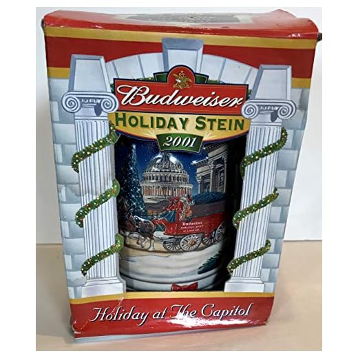 Budweiser Beer Stein 2001 Holiday at the Capital Clydesdale Horses Red Bow Dog No Box