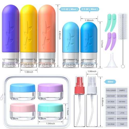 19pack Travel Bottles for Toiletries, TSA Approved Silicone Size Containers for toiletries, Refillable & Leakproof Travel shampoo and conditioner bottles
