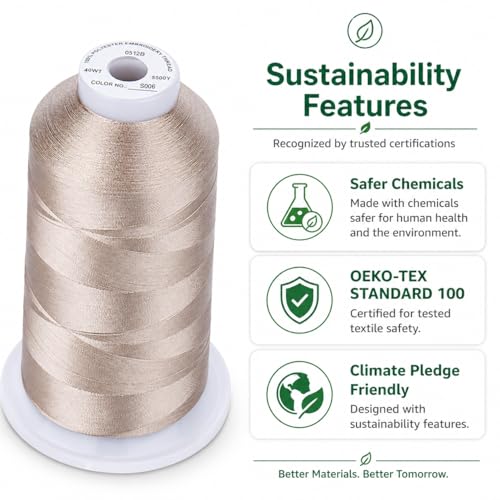 Image of Simthread 5000M 40WT Polyester Embroidery Thread, Champagne S006 | 5000M 40WT polyester thread feeds smoothly for machine embroidery, monograms, logos, patches and quilting.