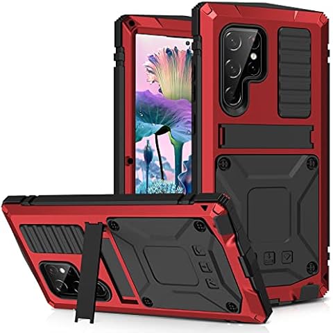 NINKI Case Compatible with Samsung Galaxy S23 Ultra 5G Metal Case with Kickstand Built-in Screen Protector, Military Grade Heavy Duty Shockproof Protective Case for Samsung Galaxy S23 Ultra 5G Red Cover