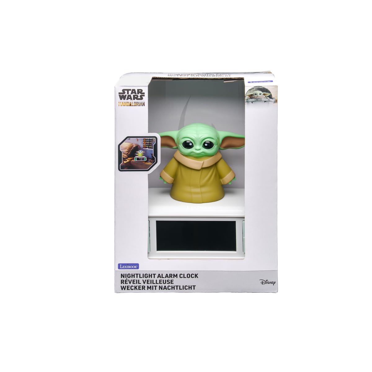 LEXIBOOK, Star Wars, Despertador - Luz Nocturna Grogu con Efectos de Sonido, Verde, RL800SW