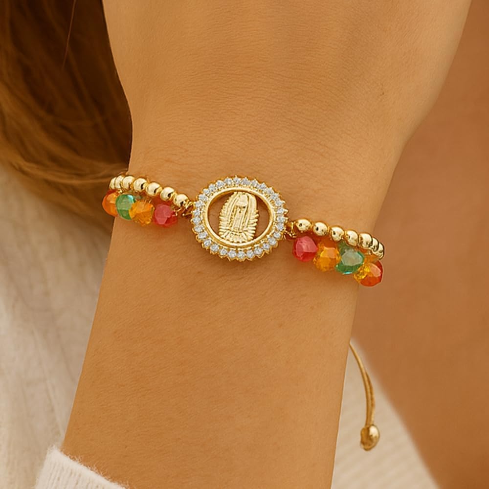 Rainbow Gold Beaded Drawstring Bracelets for Women Dainty White Pendant Friendship Bracelet,Handmade Fashion Charm Jewelry Gifts - Image 2