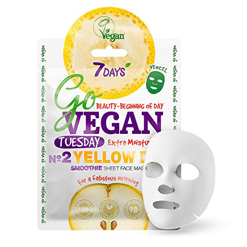 Vegan Maschera Viso in Fogli Estratti di Banana Mandorla Pera Ingredienti Naturali Organici Anti-Aging per Tutti i Tipi di Pelle 25g | 7DAYS