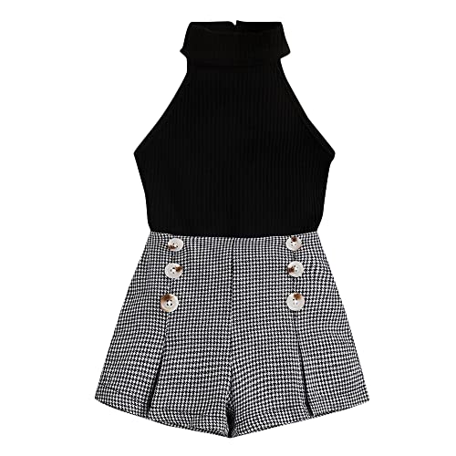 Image of Hopscotch Girls Polyester Solid Slim Fit Blouse And Short Set in Black Color