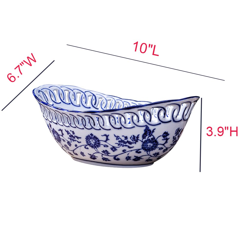 Amazon.com: Aimusego Blue and White Porcelain Fruit Bowl, Hand