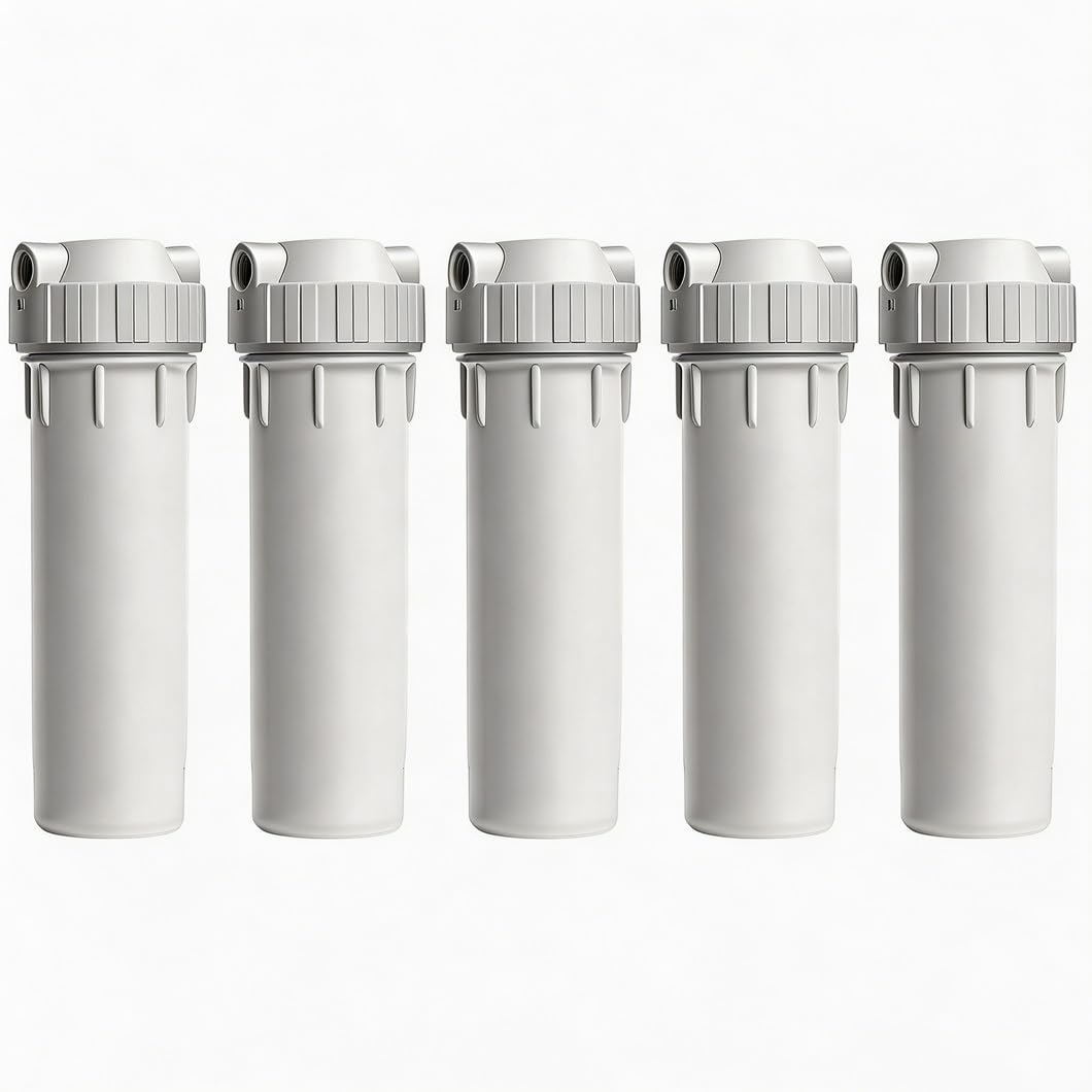 Lot De 5 Boîtiers De Filtre À Eau Blancs De 10 Pouces, Ports 1/4" Et 1/2" En Option, Pour Systèmes De Filtration D'eau Domestique Et D'élimination Des Sédiments De Puits(1/2-inch interface)