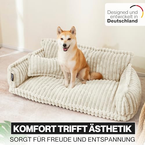 noviclass® Hundesofa Chaffar Hundebett | Orthopädische Matratze | Moderner Stil | Cord-Design Größen (Creme, XL (120cm))