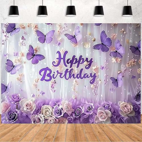 Vinilo fondo cumpleaños mariposas rosas 7x5 pies miniatura 2