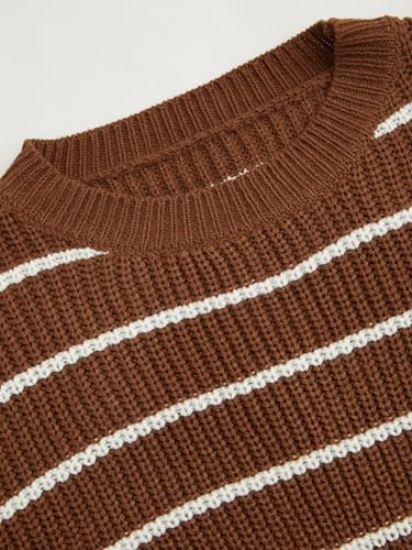 Image of CIDER Women's Cropped Striped Sweater Long Sleeve Crew Neck Trendy Pullover Tops