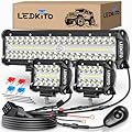 LEDKITO 12 inch LED Light Bar and 2PCS 4 Inch LED Pods with Switch 16AWG 3 Lead Off Road Wiring Harness Kit Triple Row Spot Flood Combo Light Bar Pods Kit for Off road UTV ATV Trucks Boat