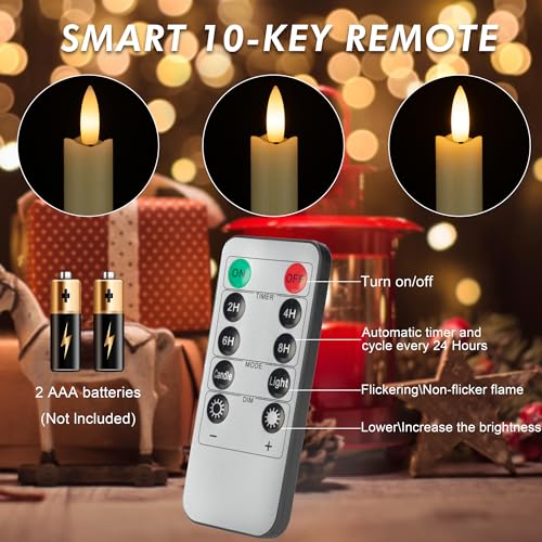 Image of Flameless Taper Candles with Rmote, 9.6 inch Real Wax Battery Operated Candles with 3D Wick, Led Flickering Candlesticks, Electric Candle for Home, Wedding, Party, Decor, Ivory