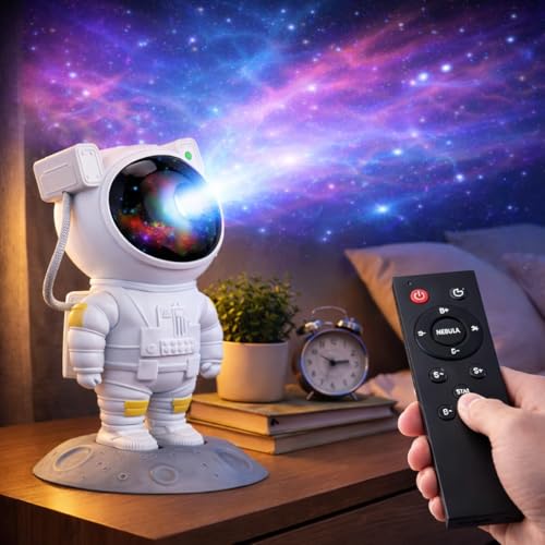 Image of KEKU TOYS Astronaut Light Lamp Galaxy Projector with 360 Adjustable Head & Star Nebula Effects, Galaxy Projector Light for Bedroom, Remote Control Night Light for Home & Kids
