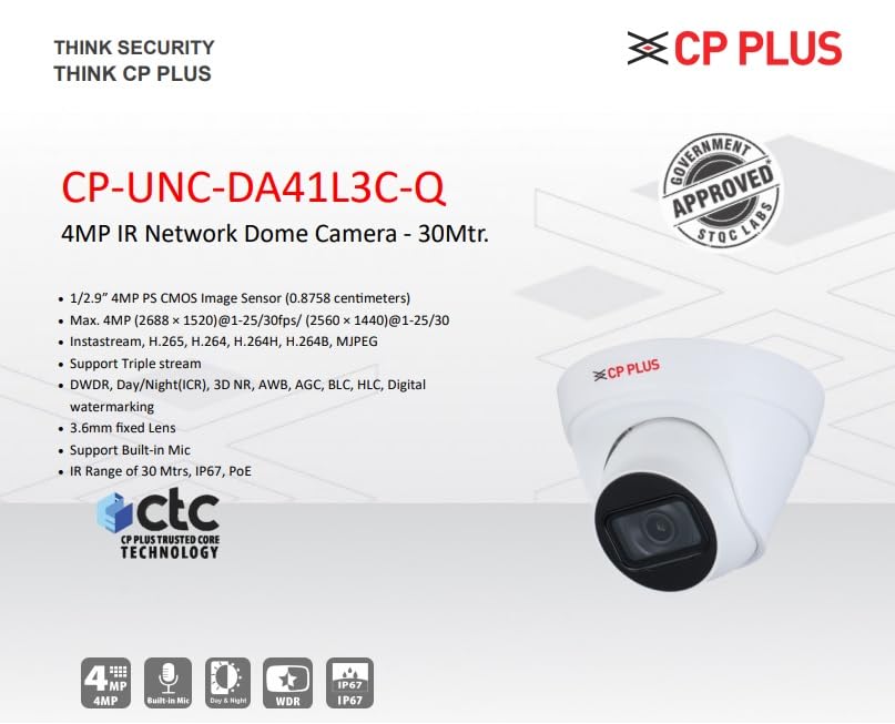 Image of CP Plus 4MP IP Night Vision with Audio Recording 5 CCTV Camera Set with (8 CH NVR,Outdoor bullete-2Nos,Indoor Dome-3Nos,8+2 Port POE Switch-1Nos,1TB Hard Drive